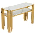 Miniatyrbild 6 av 11: Konsolbord i mid-century modern stil 128×44×80 cm – vit MDF med gyllene ben, dubbellager, sidobord för vardagsrum