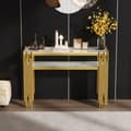 Miniatyrbild 1 av 11: Konsolbord i mid-century modern stil 128×44×80 cm – vit MDF med gyllene ben, dubbellager, sidobord för vardagsrum