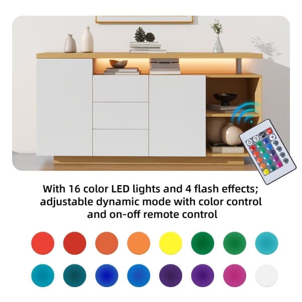 Senkki LED-valaistuksella - 2 ovea, 3 laatikkoa, 2 markkinarakoa - luonnollinen ja valkoinen