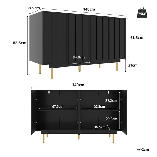 Musta minimalistinen senkki, ruokasalin säilytystila, ainutlaatuinen muotoilu, kaapin oven suunnittelu, vapaasti seisova kaappi