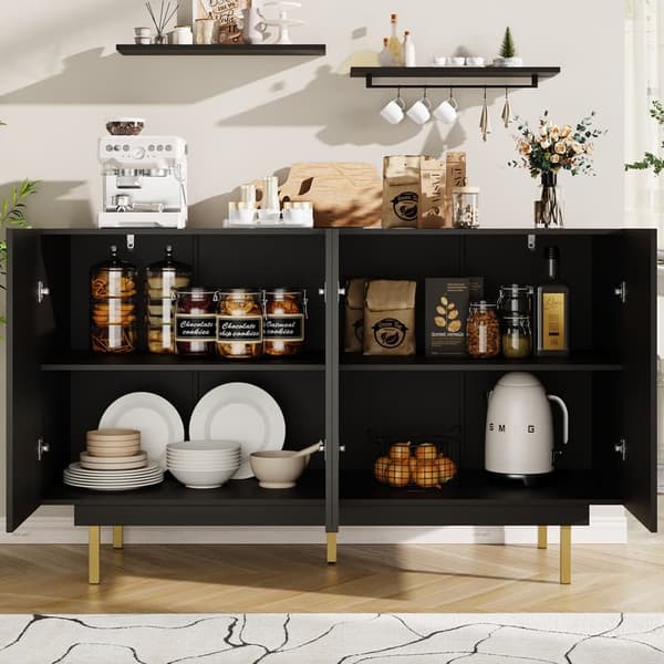 Musta minimalistinen senkki, ruokasalin säilytystila, ainutlaatuinen muotoilu, kaapin oven suunnittelu, vapaasti seisova kaappi
