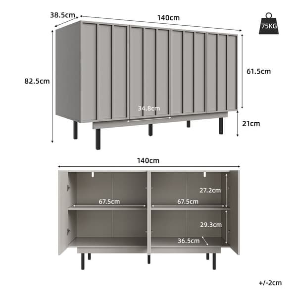 Grå Minimalistisk Skænk, Spisestue Opbevaring i stuen, Unikt Design, Skabsdør Design, Fritstående Skab