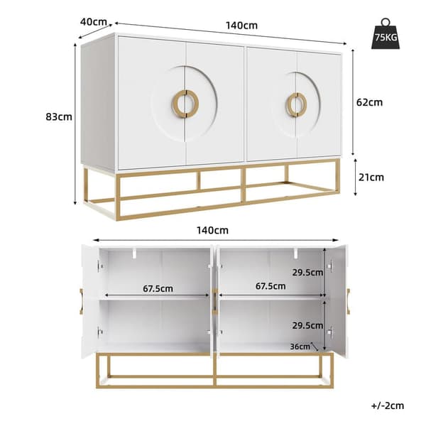 Hvid spisestue skænk, spisestue opbevaringsskab, unikt design, skabsdør design, minimalistisk skænk, ring skabsdør