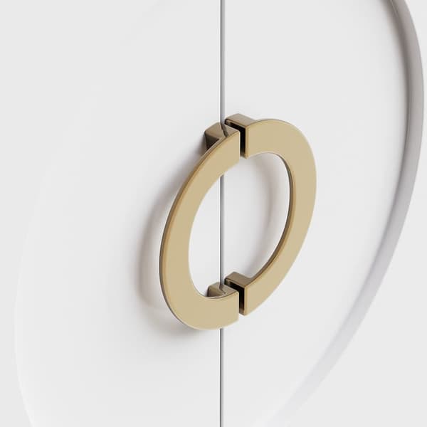 Hvid spisestue skænk, spisestue opbevaringsskab, unikt design, skabsdør design, minimalistisk skænk, ring skabsdør