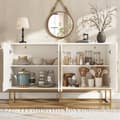 Miniatyrbillede 2 af 7: Hvid spisestue skænk, spisestue opbevaringsskab, unikt design, skabsdør design, minimalistisk skænk, ring skabsdør