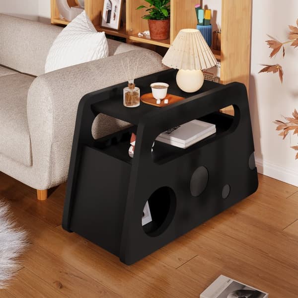 Svart sideboard med hjul – modernt rullbart sidobord med rundade hörn, platsbesparande design för vardagsrum och sovrum, 81x33x51,5 cm