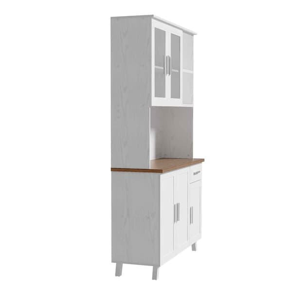 Senkki valkoista puuta, korkea kaappi 114 x 40 x 190 cm – olohuoneeseen ja ruokailutilaan