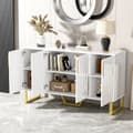 Miniatyrbild 2 av 11: Sideboard i högblank vit finish – 140x40x80 cm med 4 dörrar, metallben och geometrisk design