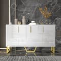 Miniatyrbild 1 av 11: Sideboard i högblank vit finish – 140x40x80 cm med 4 dörrar, metallben och geometrisk design