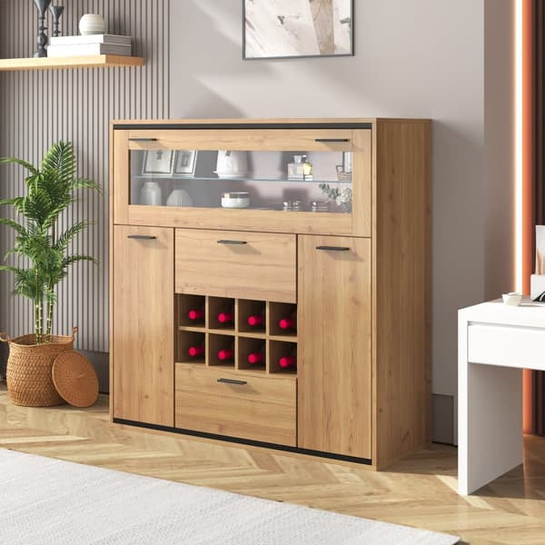 Sideboard med dubbeldörrar – elegant vinskåp med glashylla och vinförvaring
