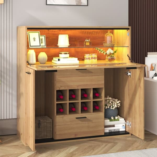Sideboard med dubbeldörrar – elegant vinskåp med glashylla och vinförvaring