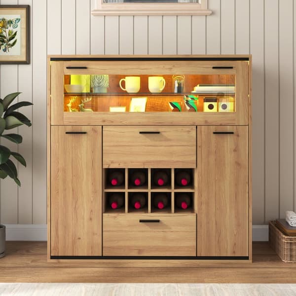 Sideboard med dubbeldörrar – elegant vinskåp med glas­hylla och vinförvaring