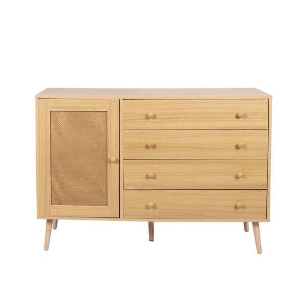 Puinen senkki 120 cm – 4 laatikolla ja 1 ovella, moderni säilytyskaappi