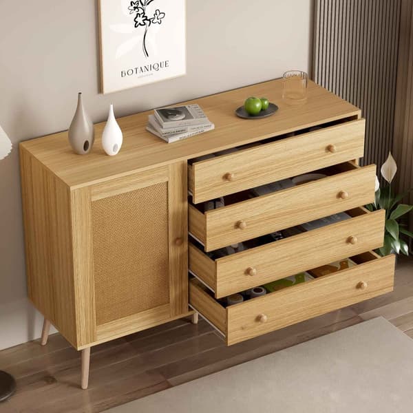 Puinen senkki 120 cm – 4 laatikolla ja 1 ovella, moderni säilytyskaappi