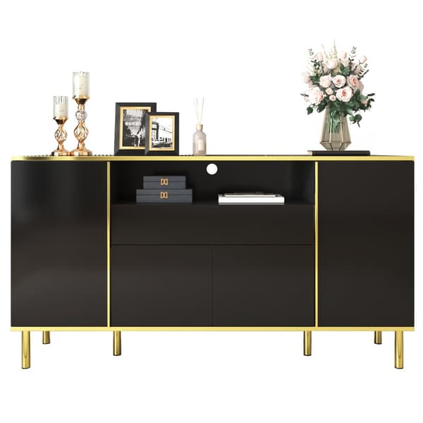 Kiiltävä musta senkki – 150 x 40 x 80 cm, 1 laatikko, moderni allaskaappi makuuhuoneeseen
