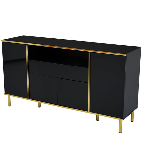 Kiiltävä musta senkki – 150 x 40 x 80 cm, 1 laatikko, moderni allaskaappi makuuhuoneeseen