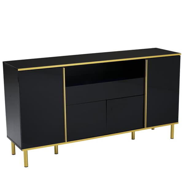 Kiiltävä musta senkki – 150 x 40 x 80 cm, 1 laatikko, moderni allaskaappi makuuhuoneeseen
