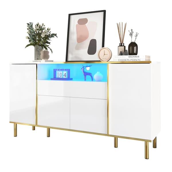 Kiiltävä valkoinen senkki 1 laatikolla – Makuuhuoneen lipasto – Säilytyskaappi 150x40x80 cm
