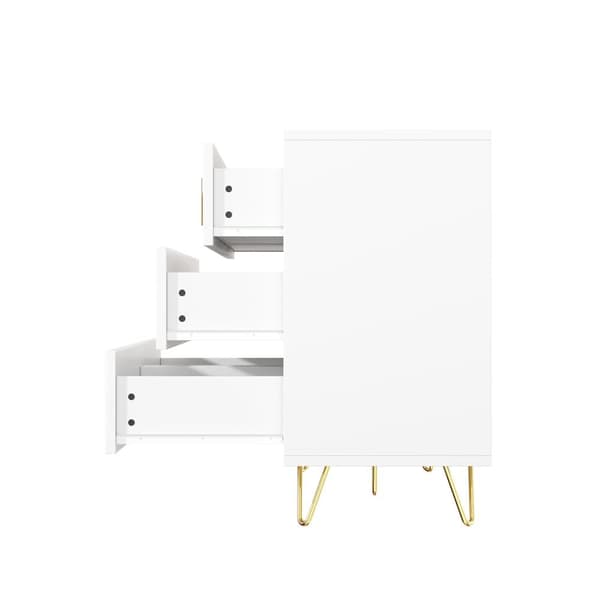 Elegant skænk i moderne design – Kommode med masser af opbevaringsplads og guldfarvede greb