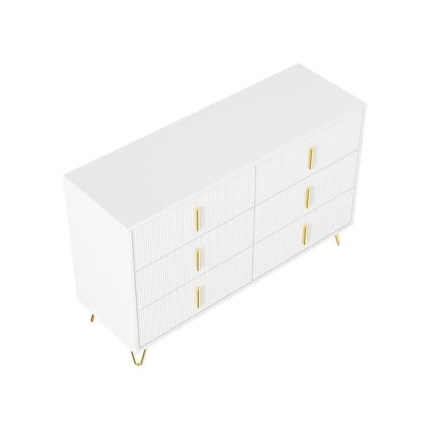 Elegant skænk i moderne design – Kommode med masser af opbevaringsplads og guldfarvede greb