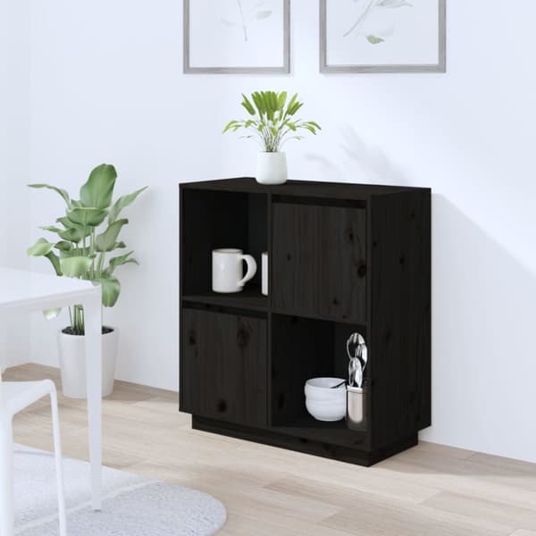 Skänk svart 74x35x80 cm massiv furu