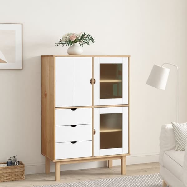 Skänk OTTA brun&vit 85x43x125 cm massiv furu