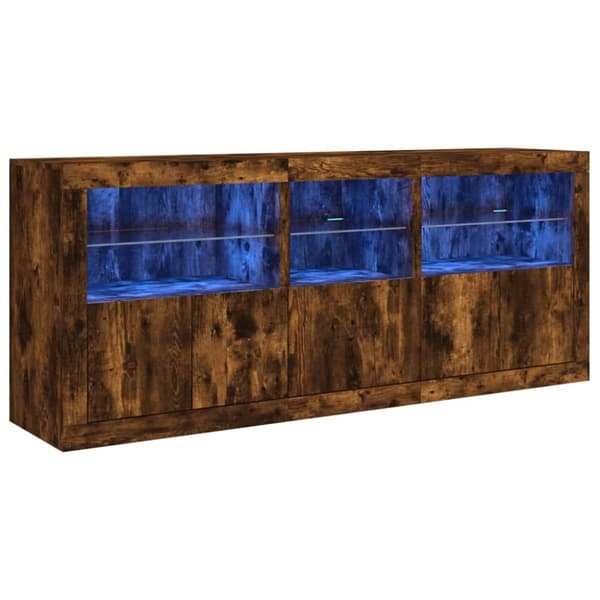 Skänk med LED-belysning rökfärgad ek 162x37x67 cm