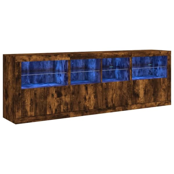 Skänk med LED-belysning rökfärgad ek 202x37x67 cm
