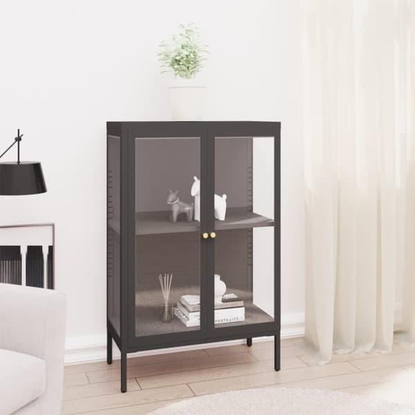 Skänk antracit 75x35x105 cm stål och glas