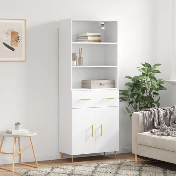 Högskåp vit 69,5x34x180 cm konstruerat trä