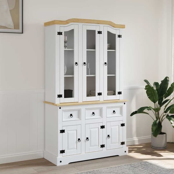 Skänk Corona vit 112x43x196 cm massiv mexikansk furu