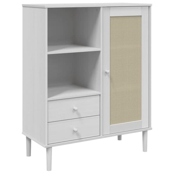 Högskåp SENJA rottinglook vit 90x40x112 cm massiv furu