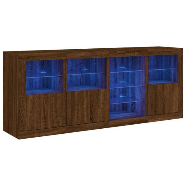 Skänk med LED-belysning brun ek 164x37x67 cm