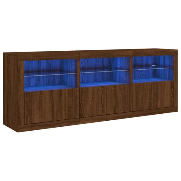Skänk med LED-belysning brun ek 181,5x37x67 cm