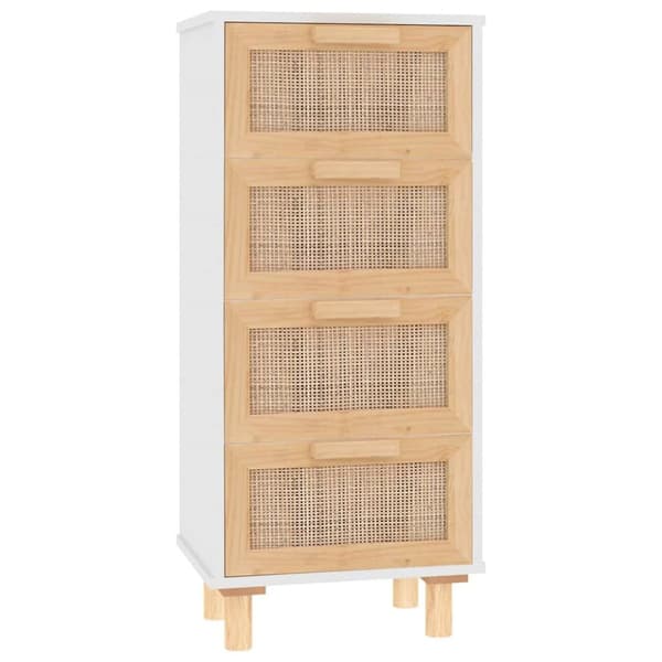 Skänk vit 40x30x90 cm massiv furu och naturlig rotting