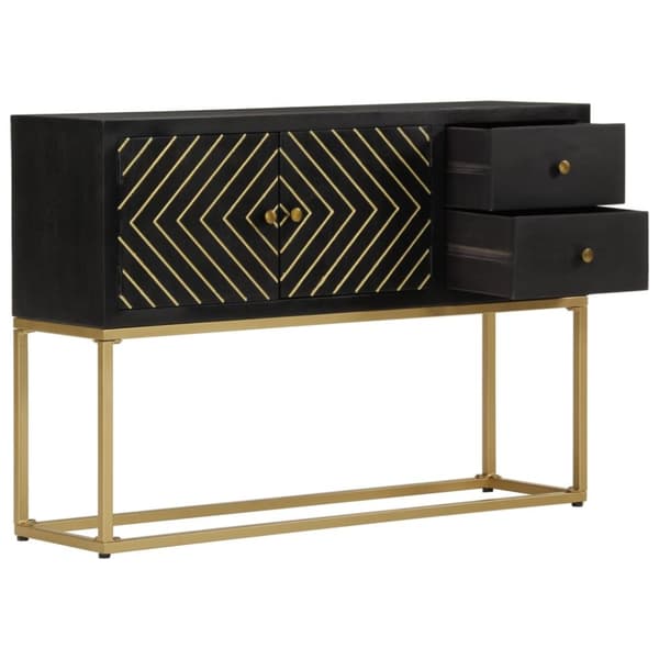 Skänk svart och guld 110x30x75 cm massivt mangoträ