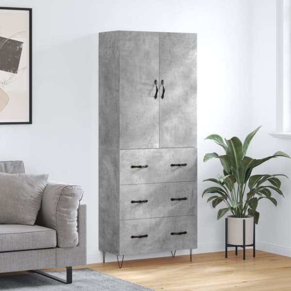 Högskåp betonggrå 69,5x34x180 cm konstruerat trä