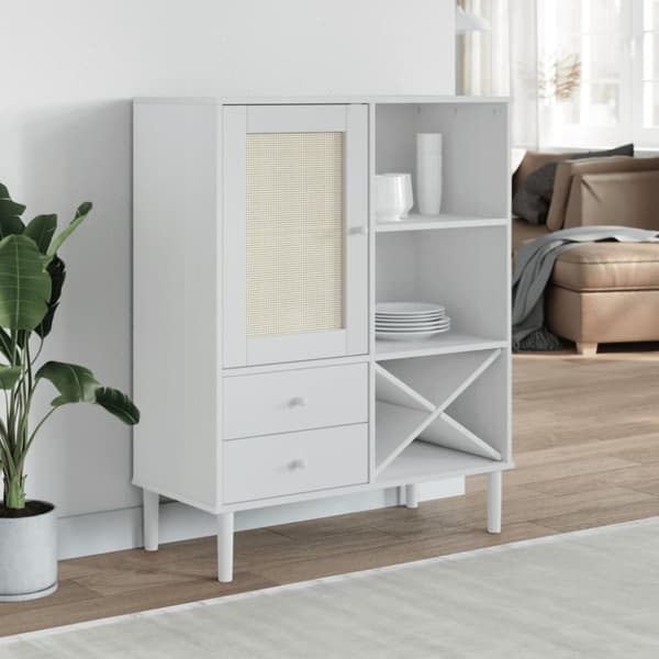 Högskåp SENJA rottinglook vit 90x40x112 cm massiv furu