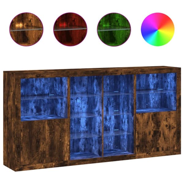 Skänk med LED-belysning rökfärgad ek 202x37x100 cm