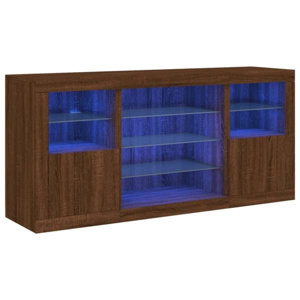 Skänk med LED-belysning brun ek 142,5x37x67 cm