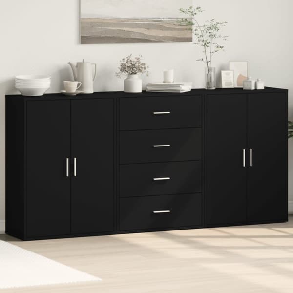 Skänkar 3 st svart 60x31x84 cm konstruerat trä