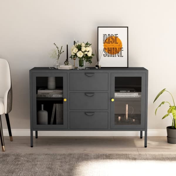 Skänk antracit 105x35x70 cm stål och härdat glas