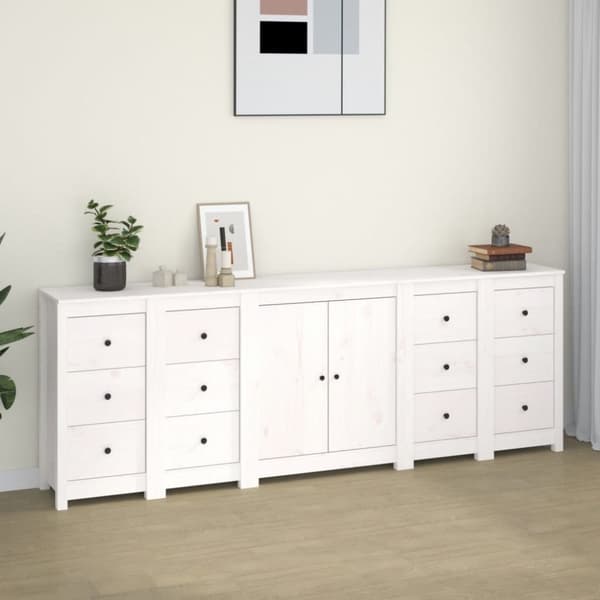 Skänk vit 230x35x80 cm massiv furu