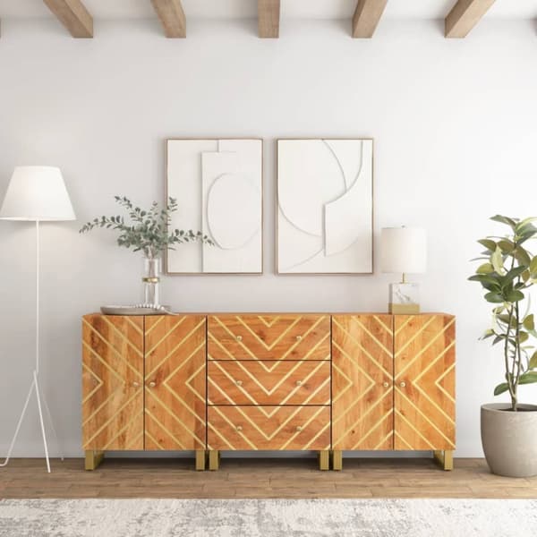 Skänkar 3 st brun och svart 60x33,5x75 cm massivt mangoträ