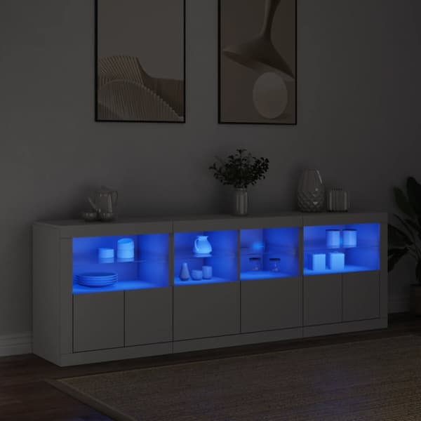 Skänk med LED-belysning vit 202x37x67 cm