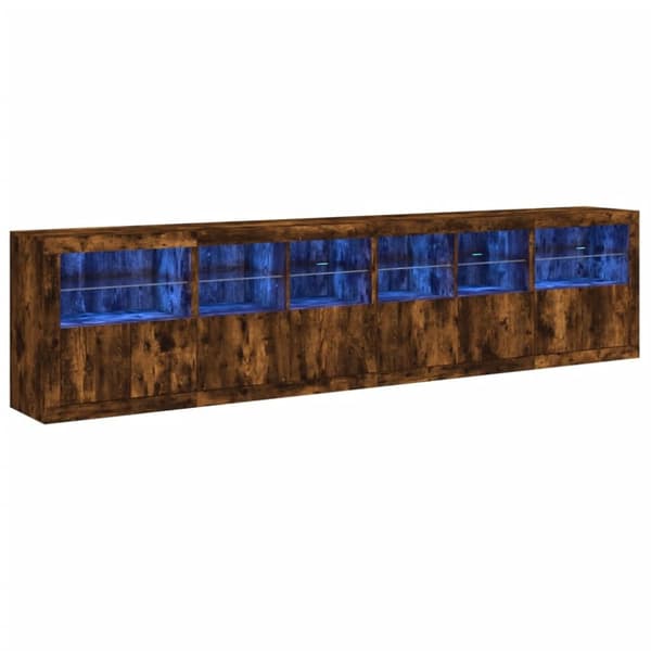 Skänk med LED-belysning rökfärgad ek 283x37x67 cm