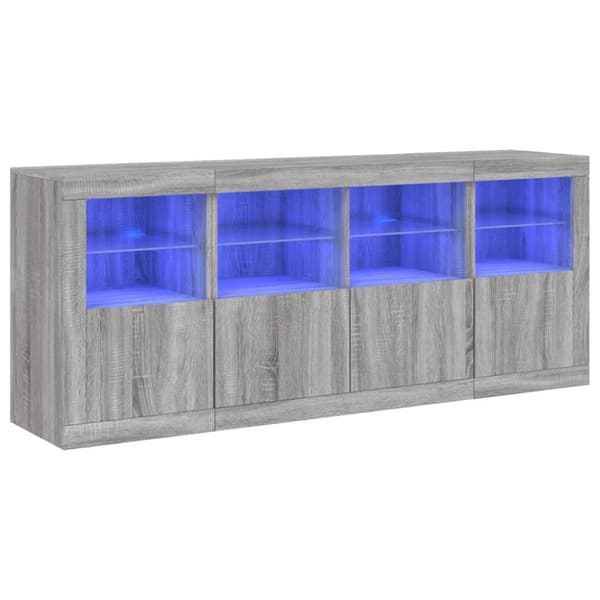Skänk med LED-belysning grå sonoma 163x37x67 cm