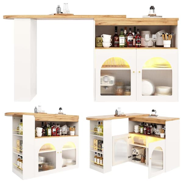 Buffet, baarikaappi, kääntyvä ja sisäänvedettävä LED-valolla – suuri säilytystila – moderni tyyli – valkoinen