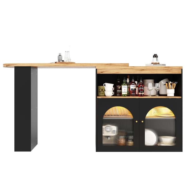 Buffet, barskab, drejelig og udtrækkelig med LED – stor opbevaringsplads – moderne stil – sort