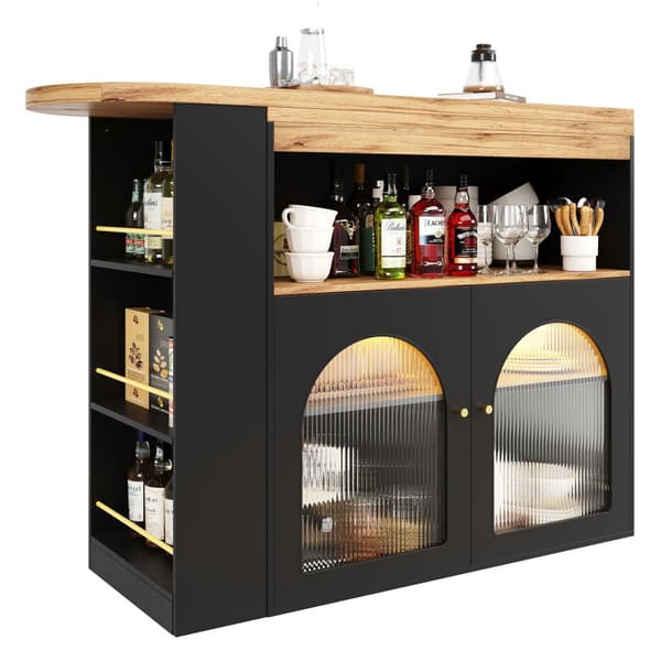Buffet, barskab, drejelig og udtrækkelig med LED – stor opbevaringsplads – moderne stil – sort